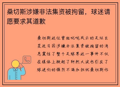 桑切斯涉嫌非法集资被拘留，球迷请愿要求其道歉
